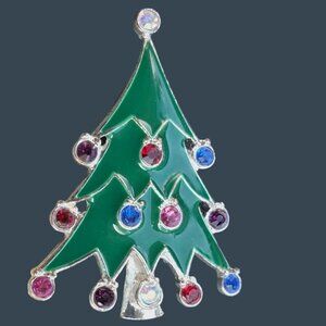 Christmas Tree Pin Brooch Rhinestone Enamel Holiday Jewelry